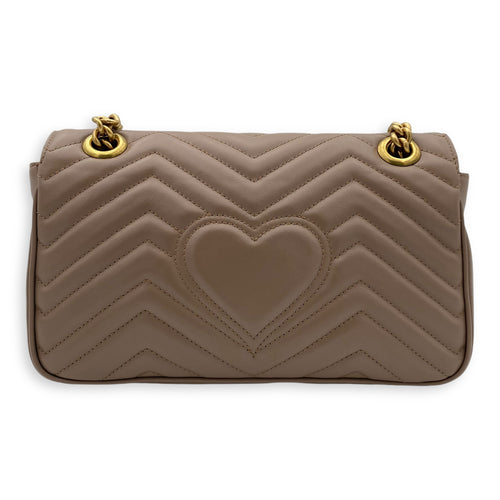 GG Marmont Small Beige Shoulder Bag in Calfskin, Gold hardware