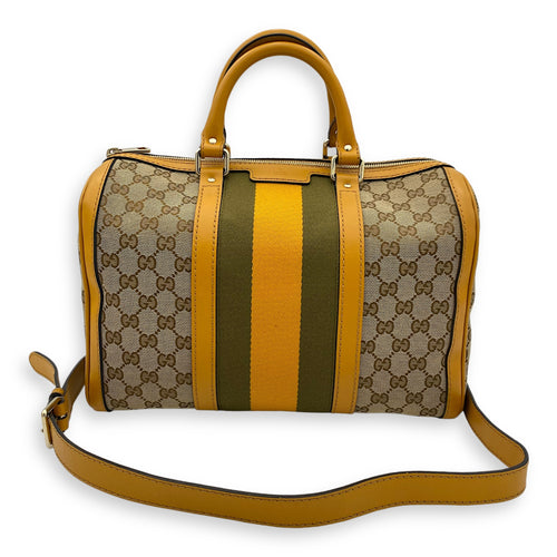 Web Boston GG Brown Top Handle Bag in Canvas, Gold hardware