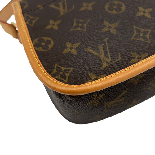 Sologne Crossbody Bag Brown in Monogram Coated Canvas, Gold hardware