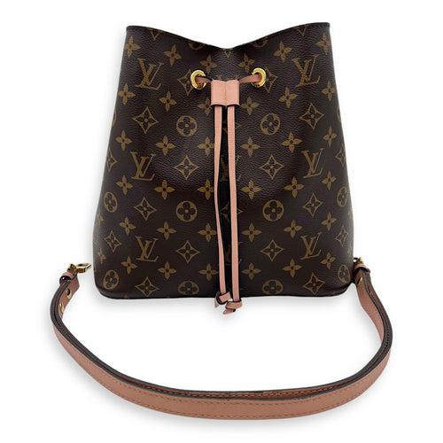 NeoNoe MM Brown Bucket Bag in Monogram Coated Canvas, Gold hardware