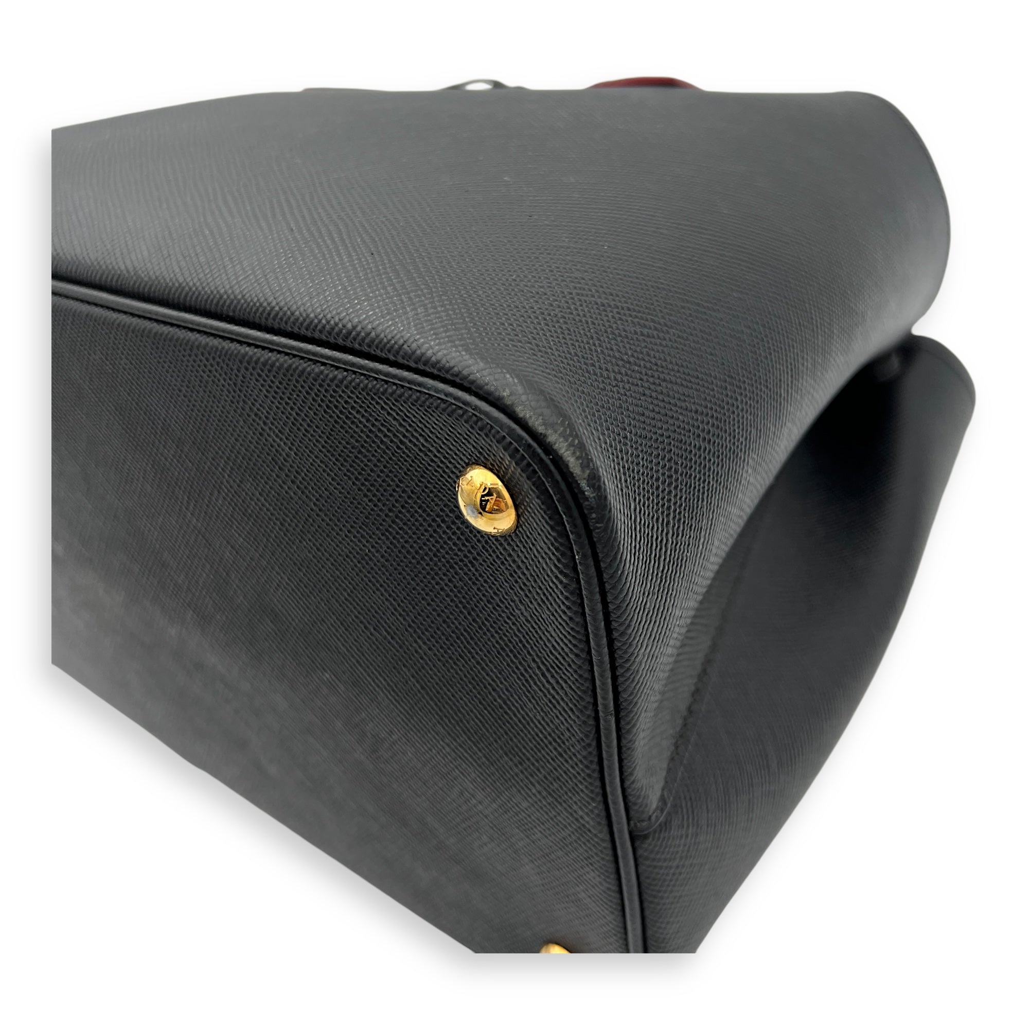 Double Top Handle Bag Black in Saffiano Leather, Gold hardware