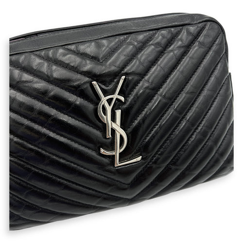 Lou Crossbody Bag Black in Calfskin, Silver hardware