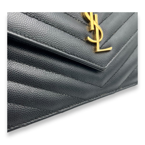 Saint Laurent Cassandre Black Wallet On Chain in Calfskin, Gold hardware_8