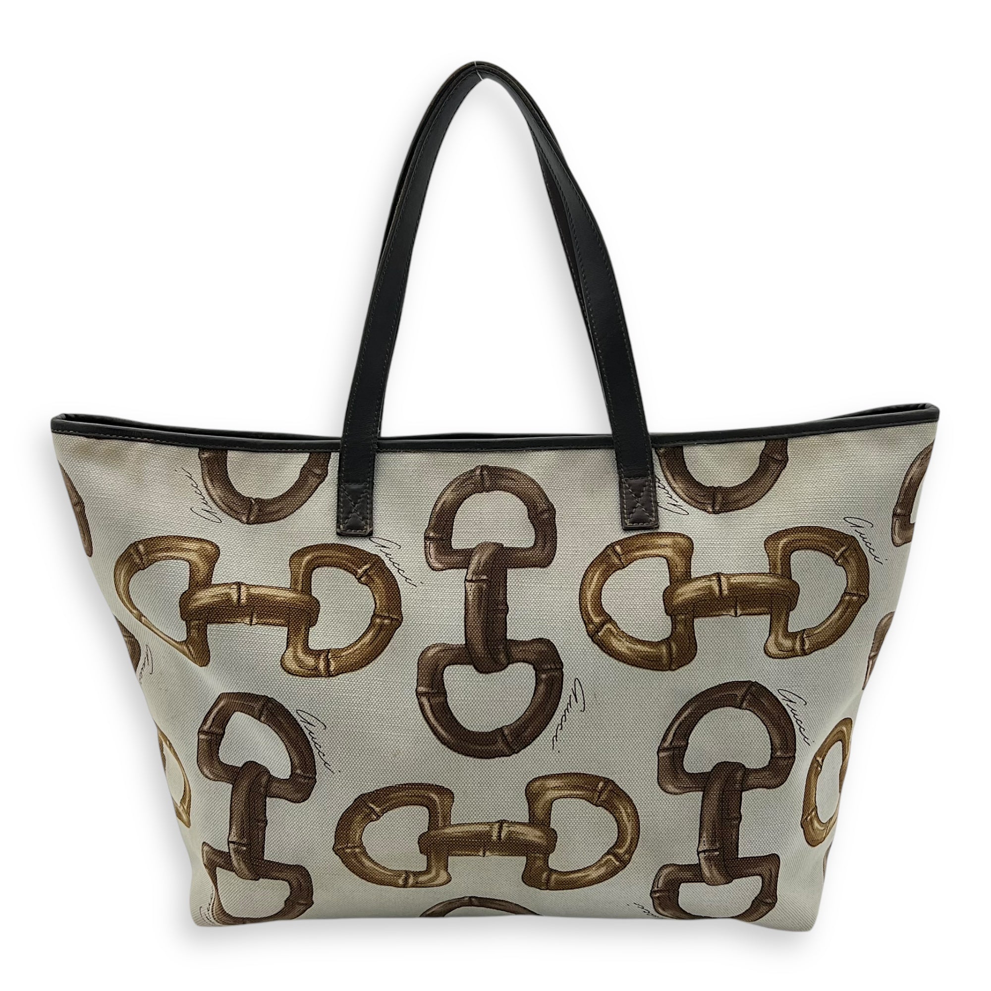 Gucci Horsebit Tote Bag White in Canvas, Gold hardware_2