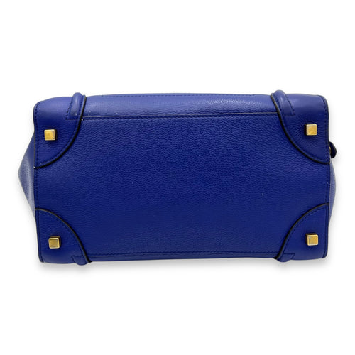 Celine Luggage Top Handle Bag Mini Blue in Calfskin, Gold hardware_5