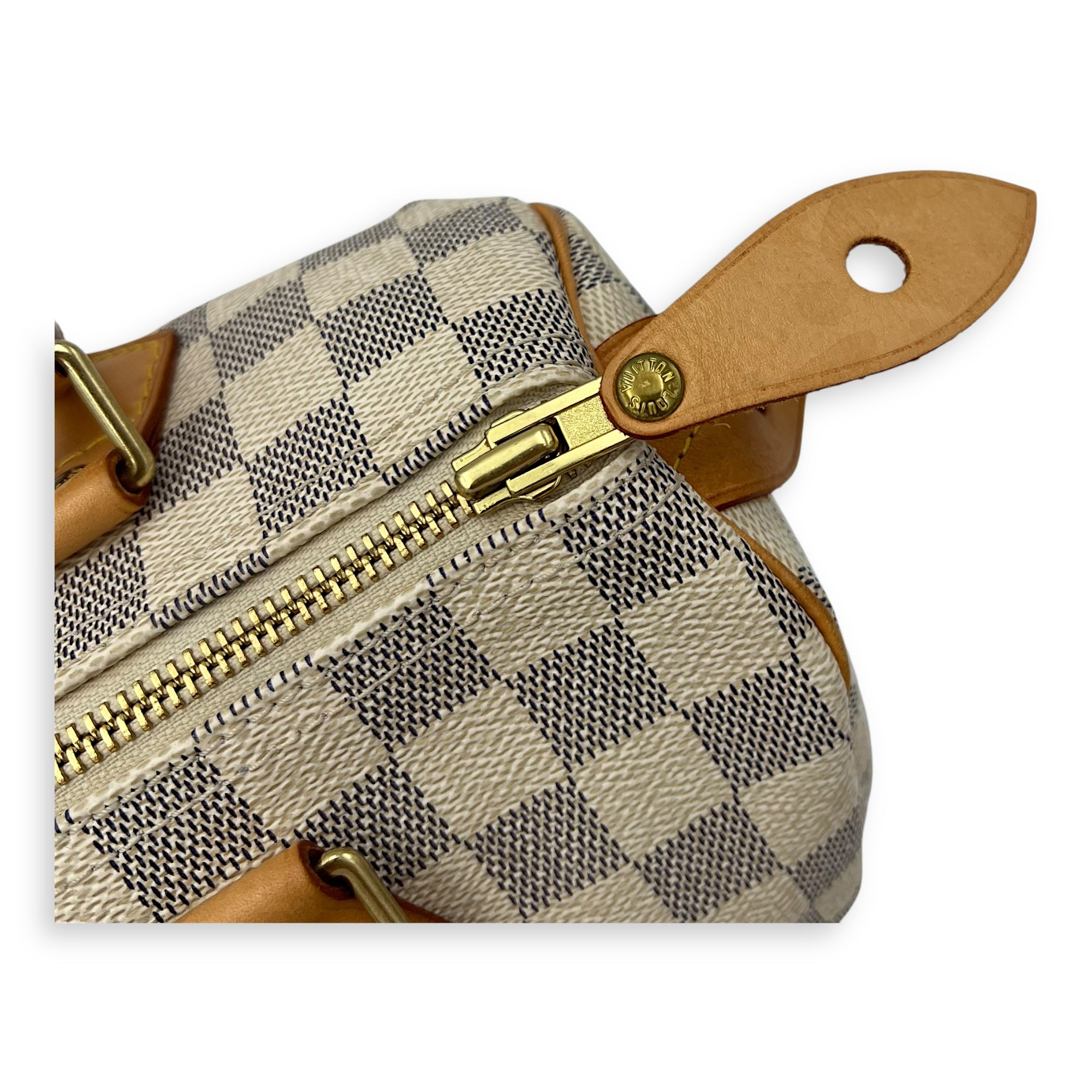 Louis Vuitton Speedy 25 Damier Azur Top Handle Bag in Coated Canvas, Gold hardware_23