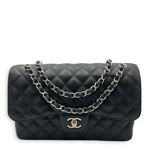 Chanel Classic Double Flap Jumbo Black Shoulder Bag in Caviar Leather, Silver hardware_1