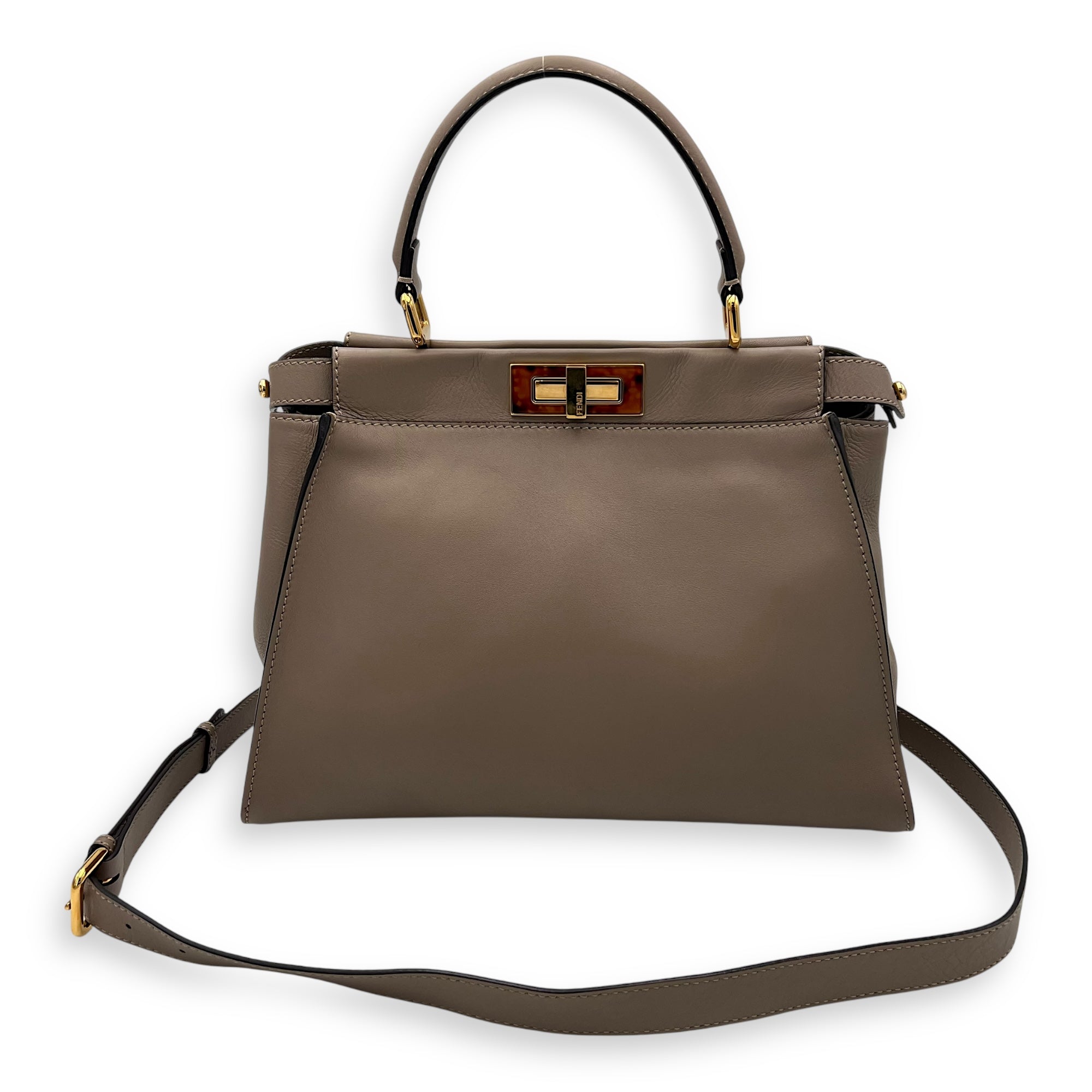 Fendi Peekaboo Medium Brown Top Handle Bag in Calfskin, Gold hardware_12