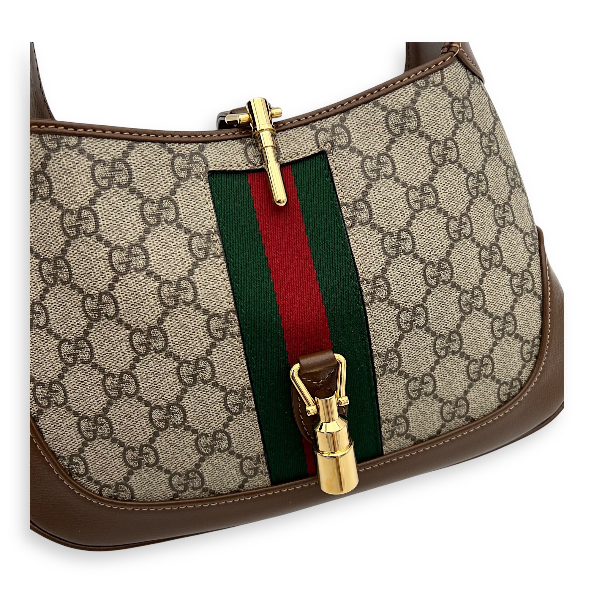 Gucci Jackie 1961 Shoulder Bag Brown in Monogram Coated Canvas, Gold hardware_9