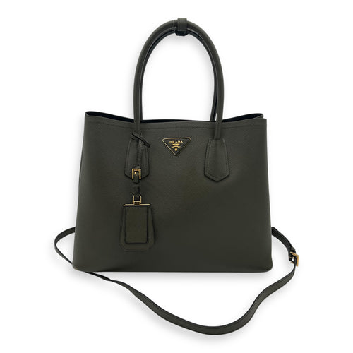 Prada Double Top Handle Bag Green in Saffiano Leather, Gold hardware_15