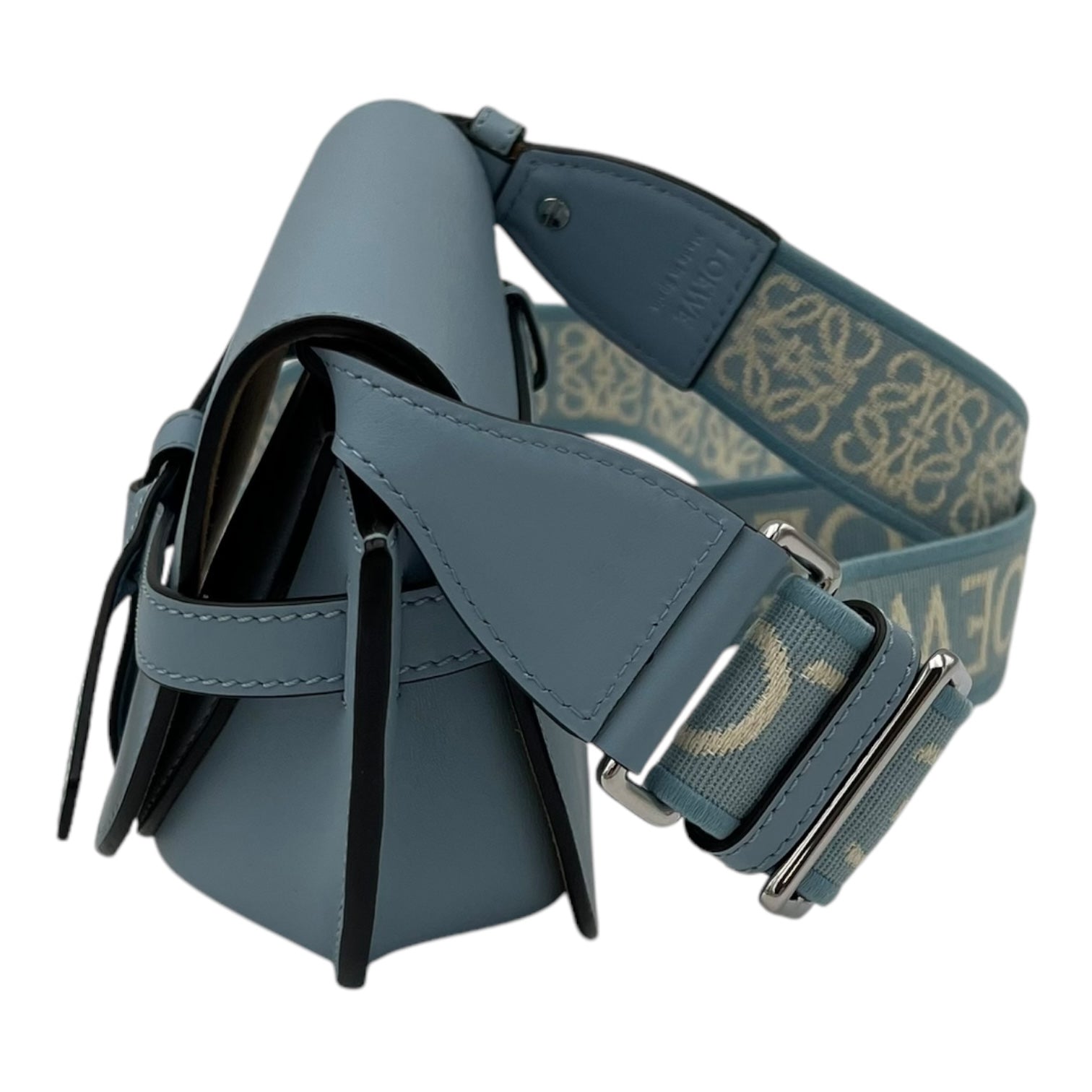 Loewe Gate Crossbody Bag Mini Blue in Calfskin, Silver hardware_3