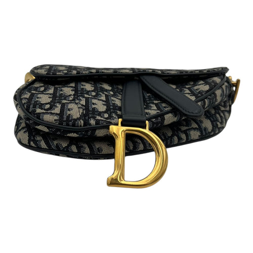 Christian Dior Saddle Top Handle Bag Blue in Jacquard, Gold hardware_5