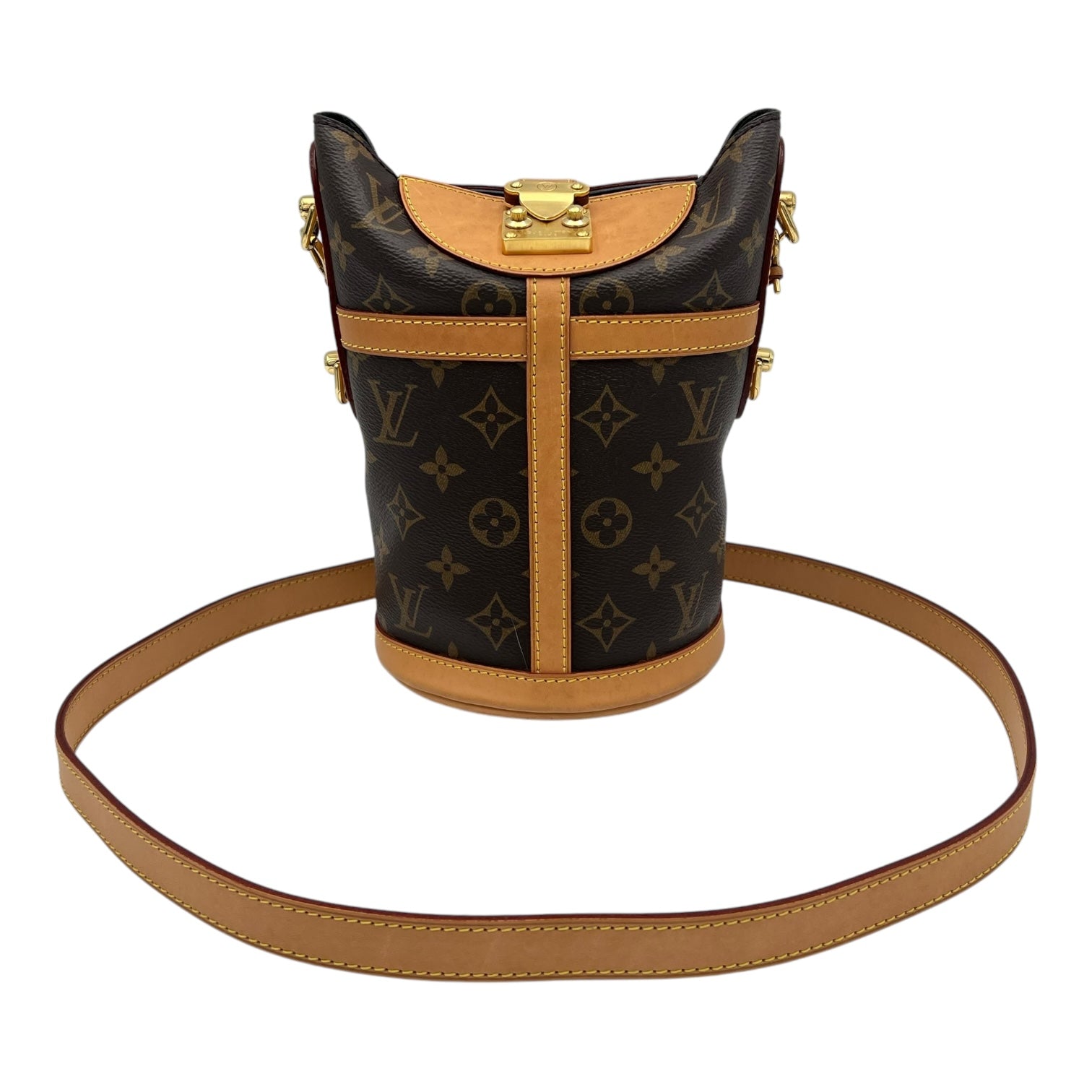 Louis Vuitton duffle Crossbody Bag Brown in Monogram Coated Canvas, Gold hardware_8