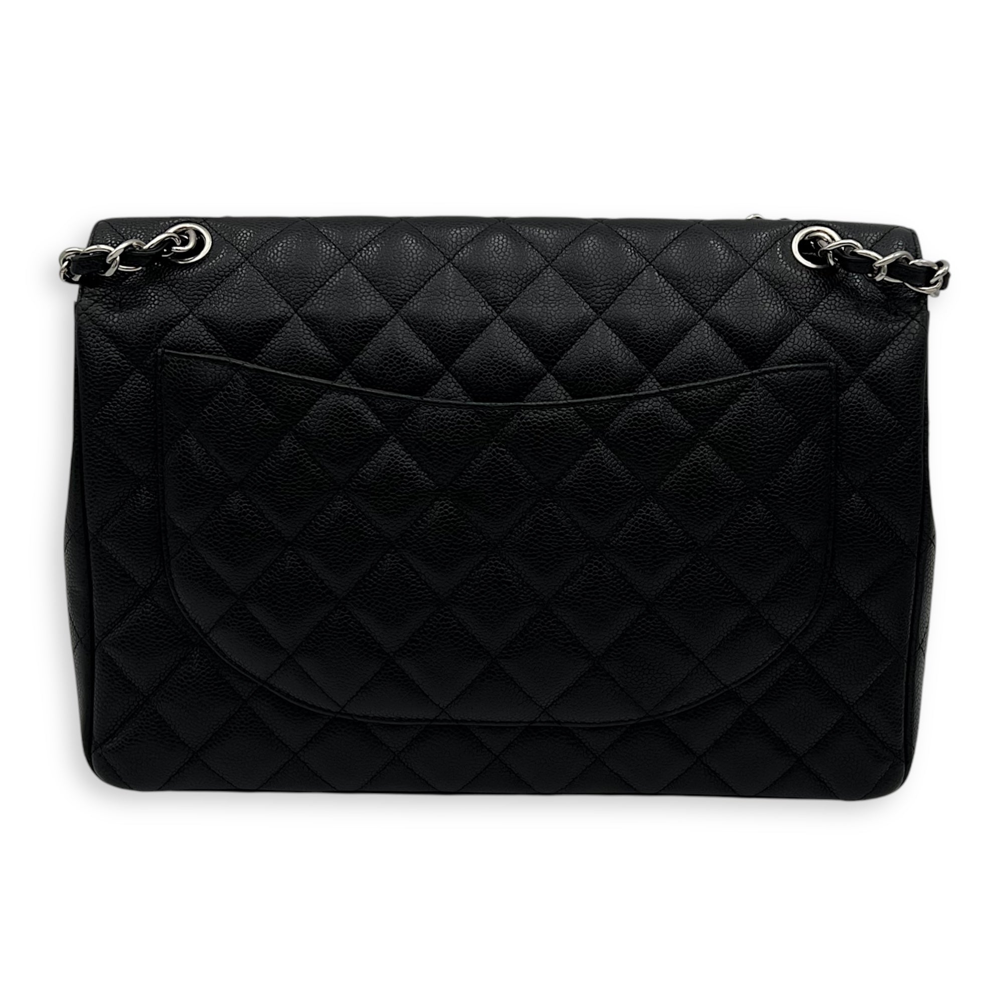 Chanel Classic Double Flap Maxi Black Shoulder Bag in Caviar Leather, Silver hardware_2
