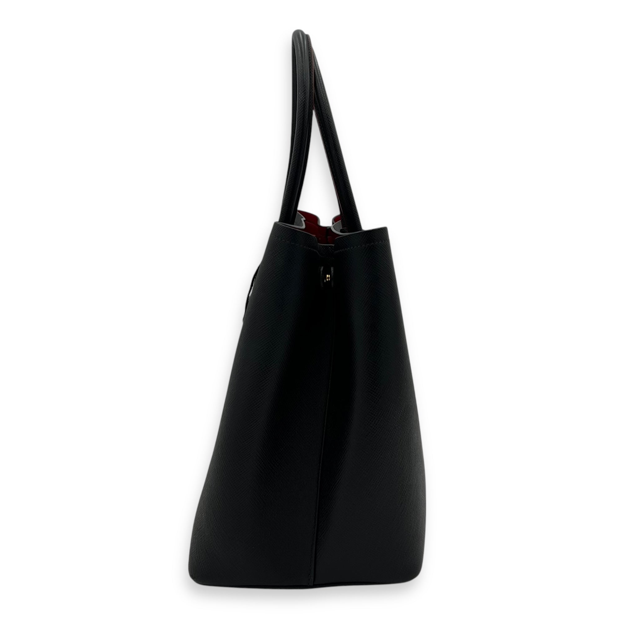 Prada Double Top Handle Bag Black in Saffiano Leather, Gold hardware_4