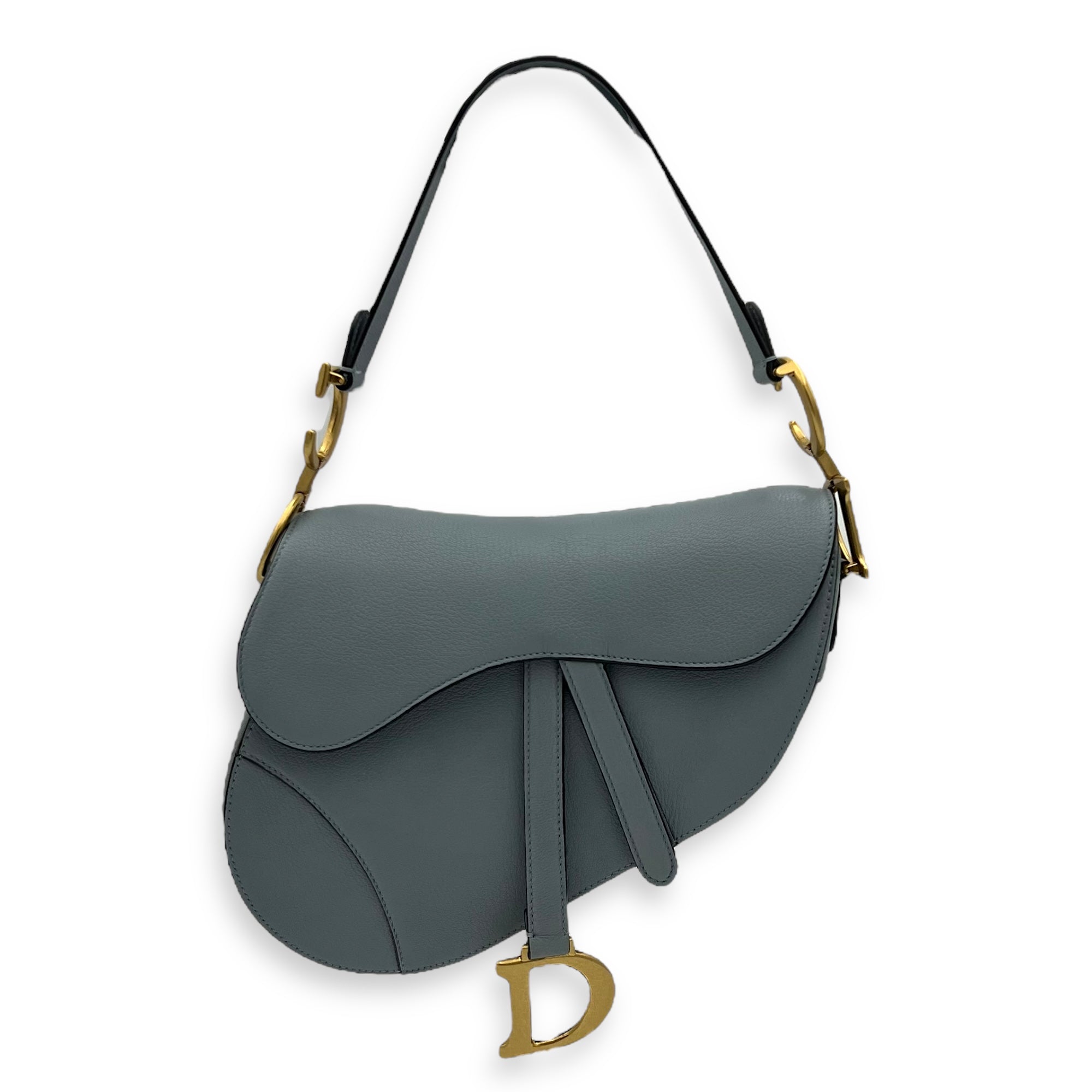 Christian Dior Saddle Shoulder Bag Medium Blue in Calfskin, Gold hardware_1
