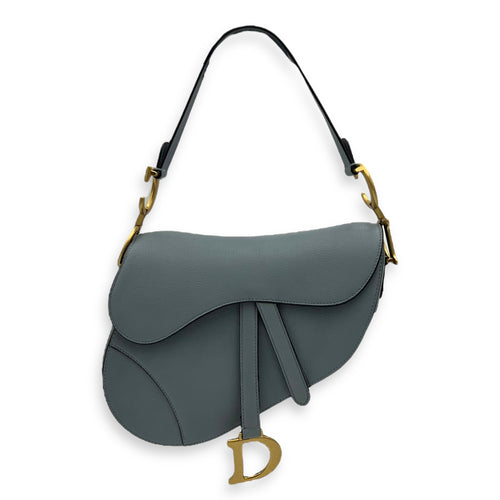Christian Dior Saddle Shoulder Bag Medium Blue in Calfskin, Gold hardware_1
