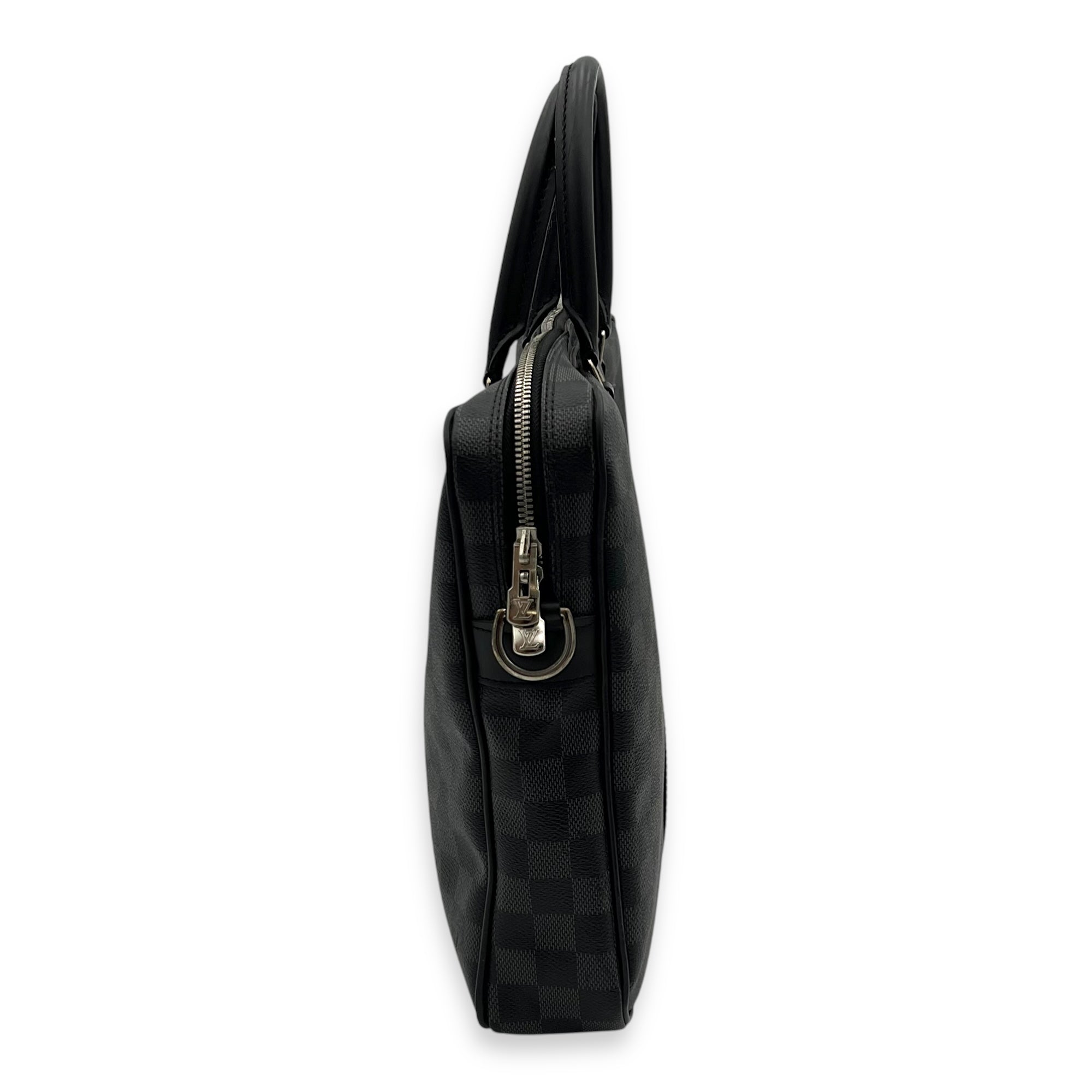 Louis Vuitton Porte Document Top Handle Bag Graphite in Coated Canvas, Silver hardware_3