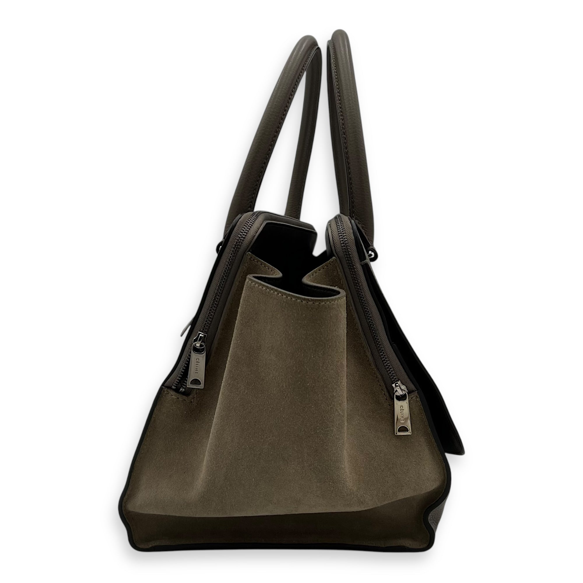 Celine Trapeze Top Handle Bag Brown in Calfskin, Silver hardware_3