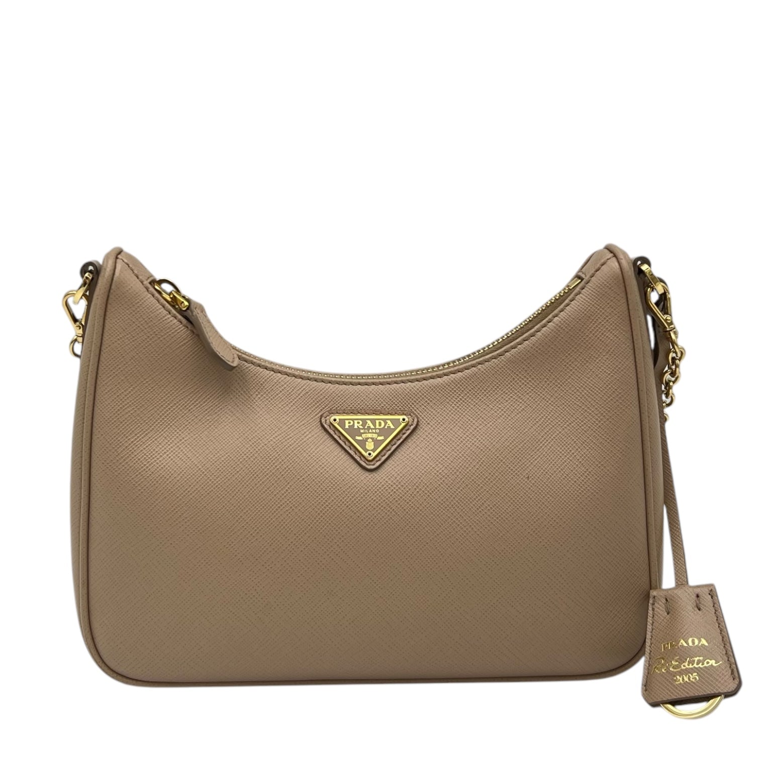 Prada Re-Edition Crossbody Bag Beige in Saffiano Leather, Gold hardware_1