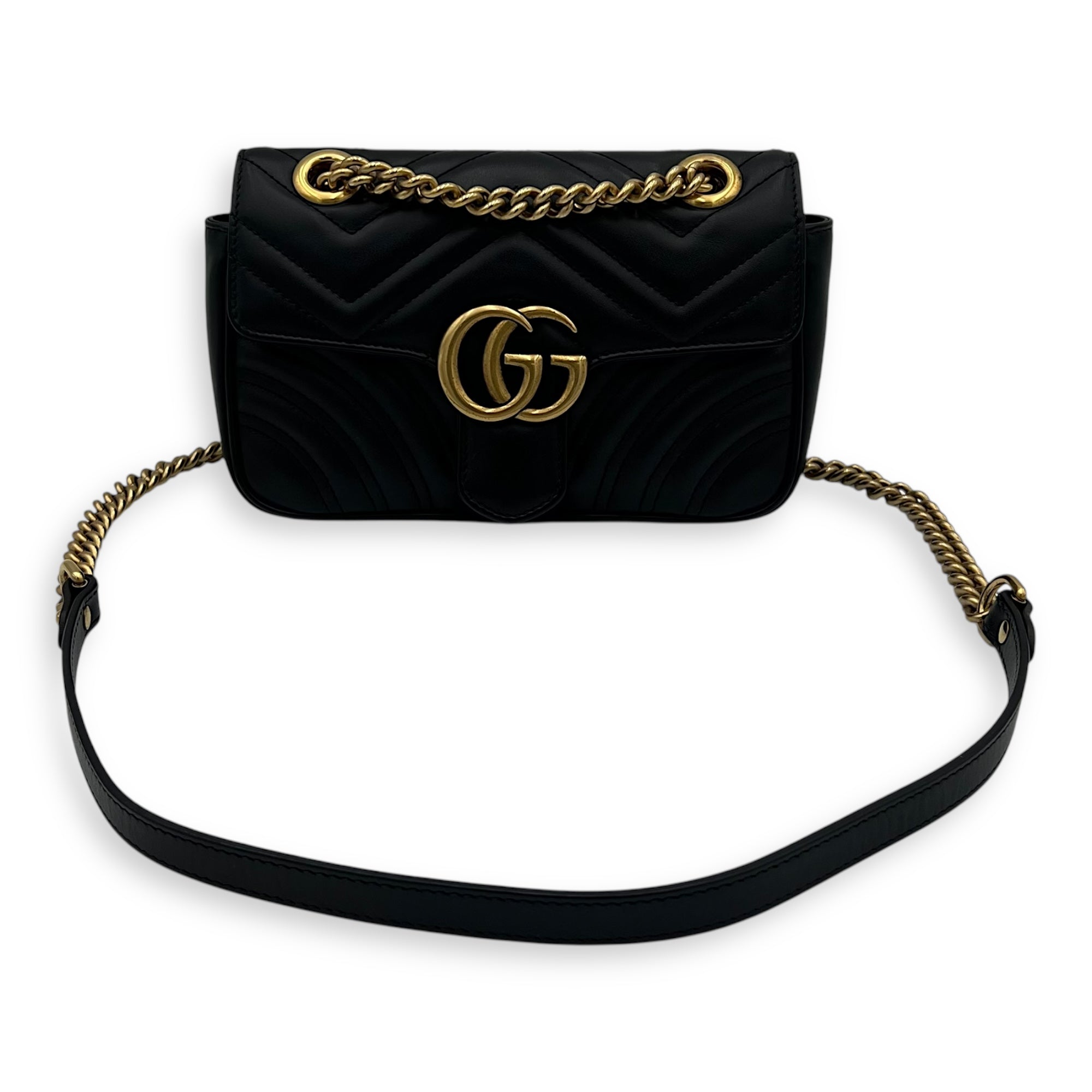 Gucci GG Marmont Shoulder Bag Black in Calfskin, Gold hardware_10