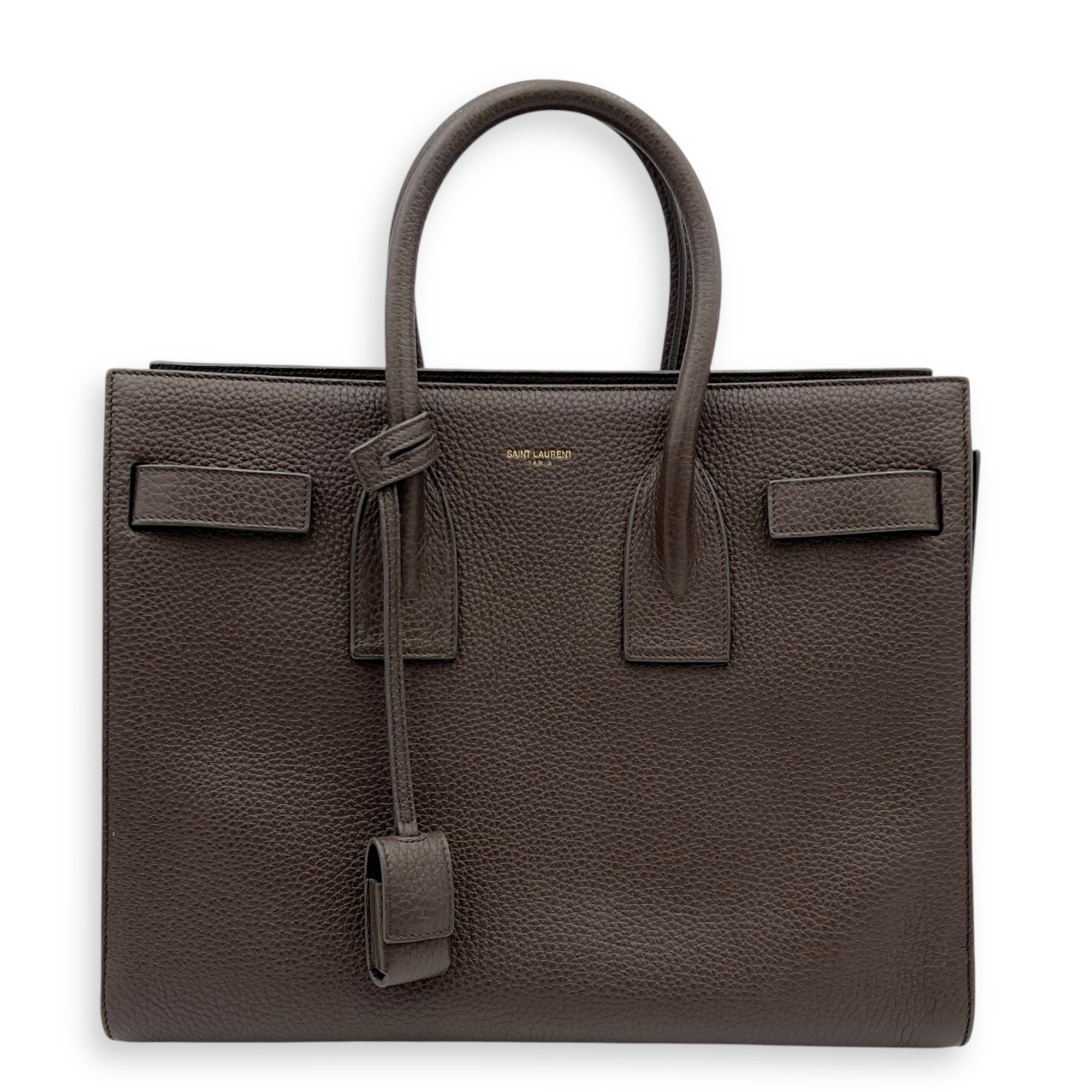 Saint Laurent Sac de Jour Small Brown Top Handle Bag in Calfskin, Gold hardware_1