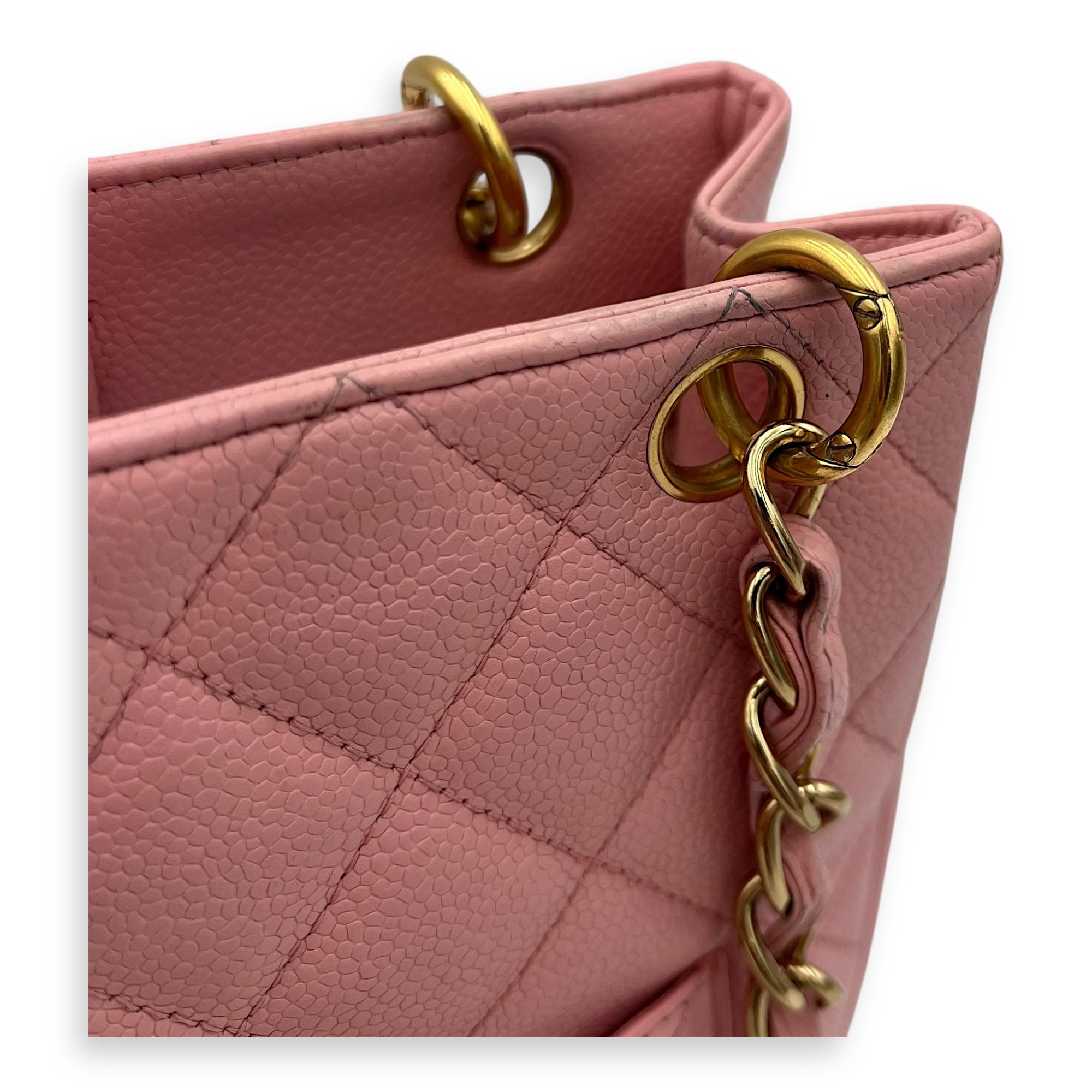Chanel PST Petite Shopping Pink Tote Bag in Caviar Leather, Gold hardware_11
