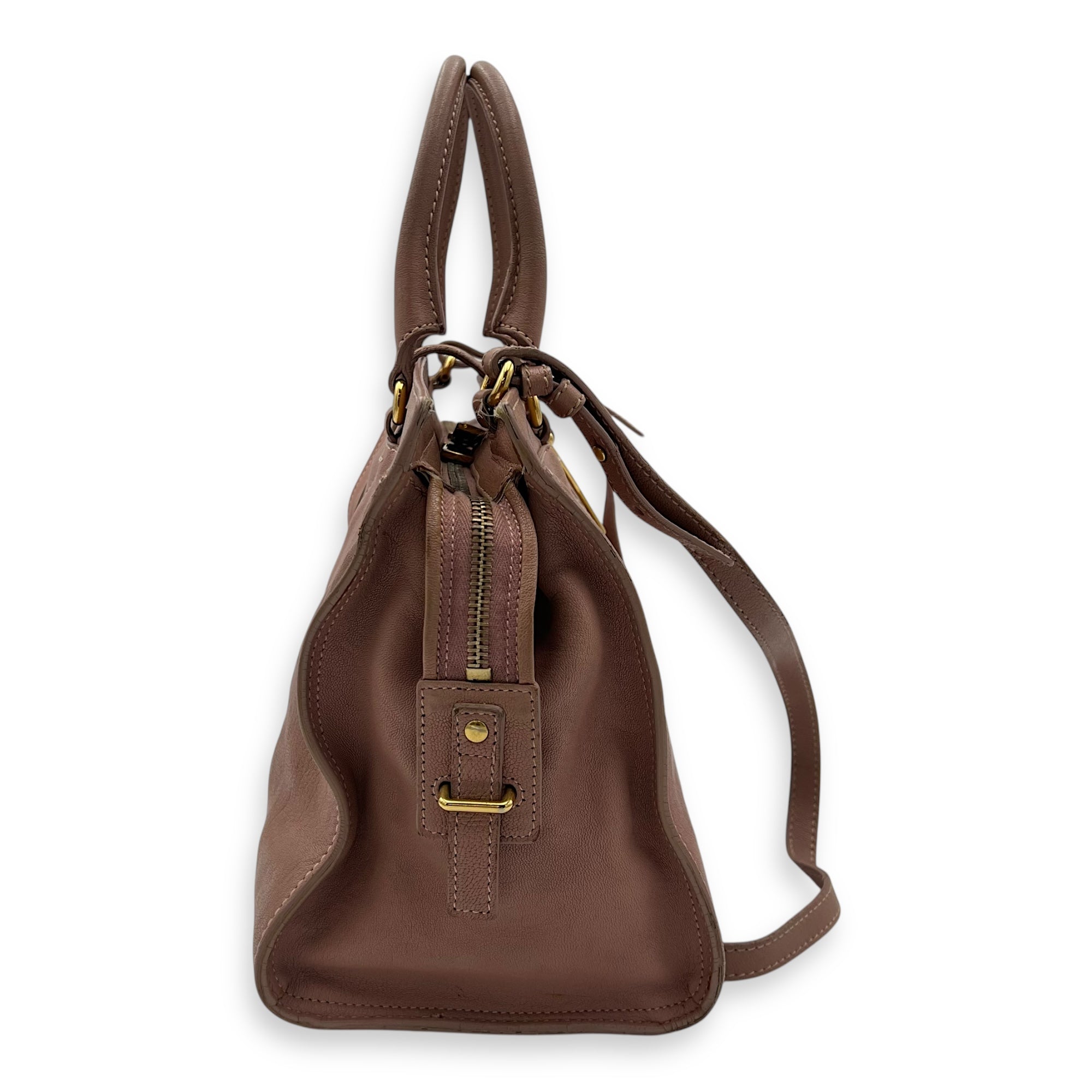 Saint Laurent Cabas Top Handle Bag Pink in Calfskin, Gold hardware_3