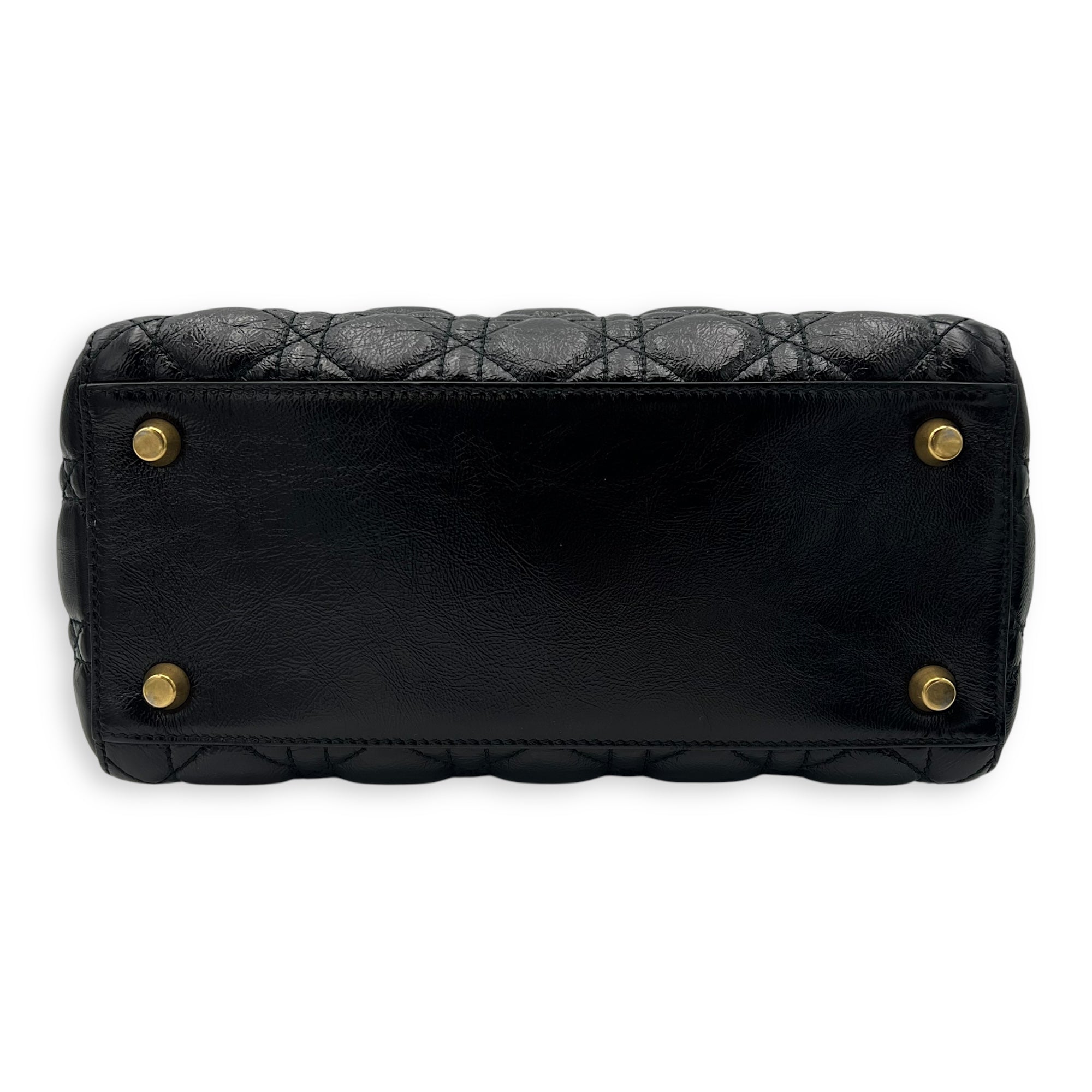 Christian Dior Lady Dior Top Handle Bag Medium Black in Calfskin, Gold hardware_5