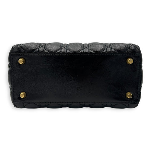 Christian Dior Lady Dior Top Handle Bag Medium Black in Calfskin, Gold hardware_5