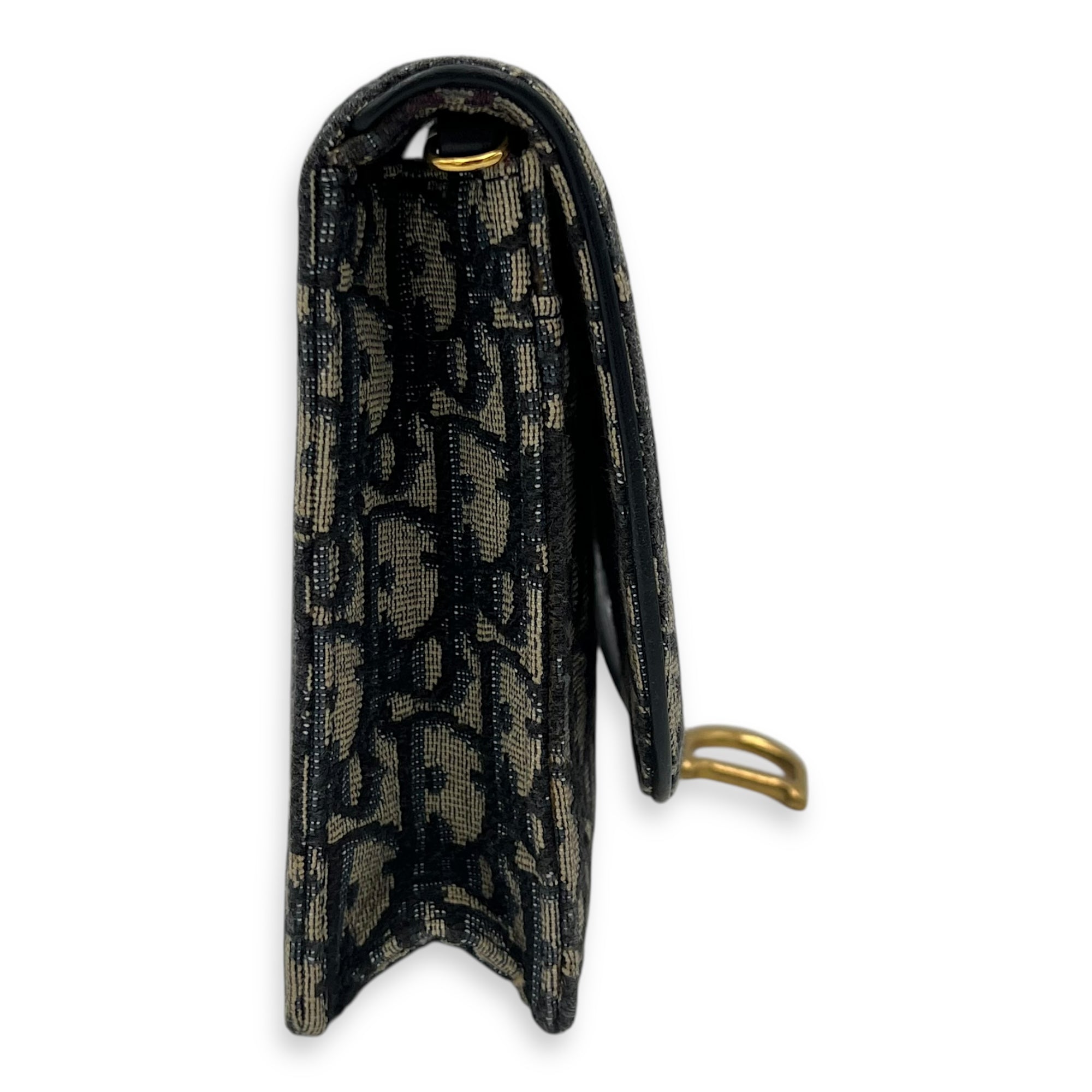 Christian Dior Saddle Wallet On Chain Blue in Jacquard, Gold hardware_3