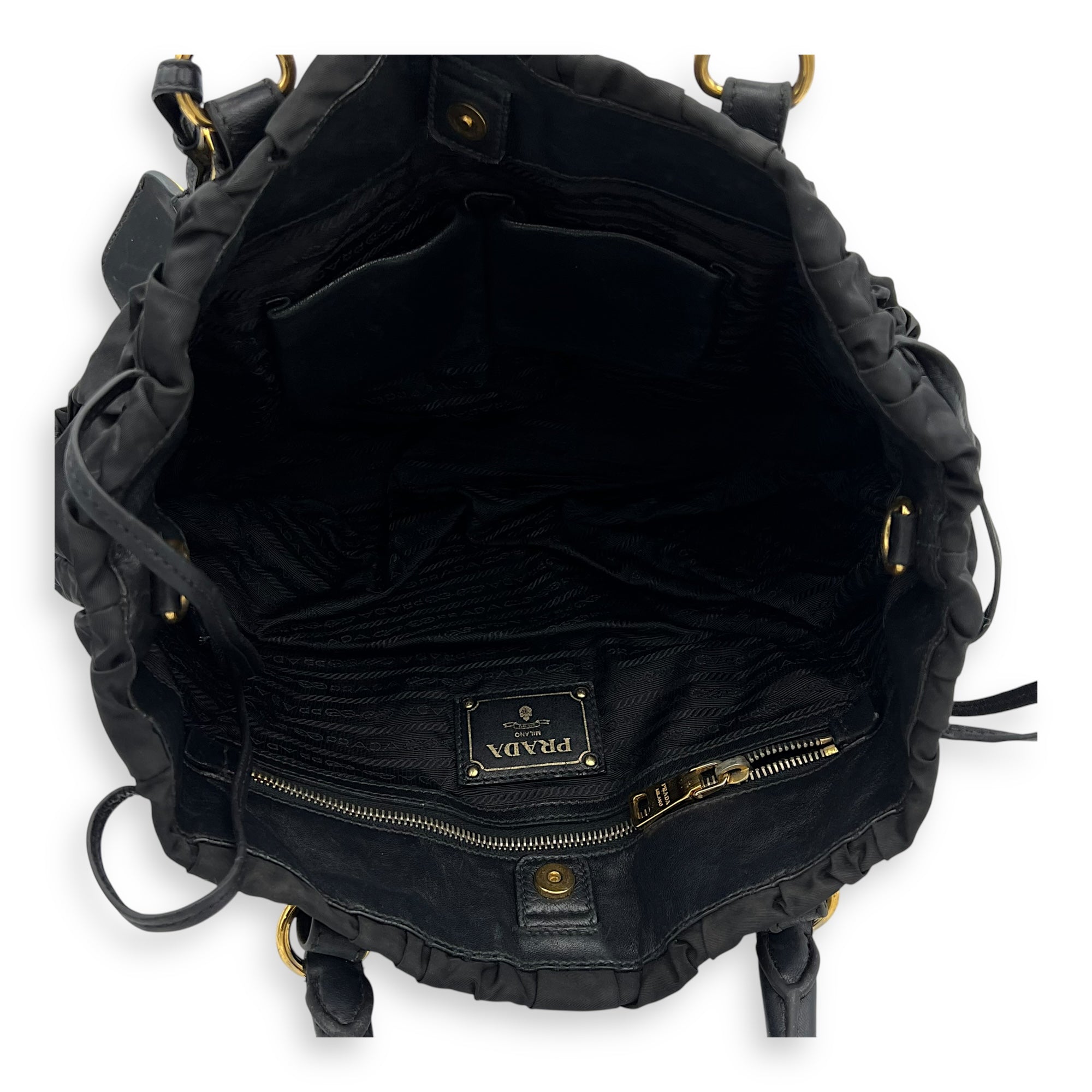 Prada Tessuto gaufre Top Handle Bag Medium Black in Nylon, Gold hardware_6