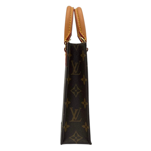 Louis Vuitton Sac Plat Top Handle Bag Brown in Monogram Coated Canvas, Gold hardware_3