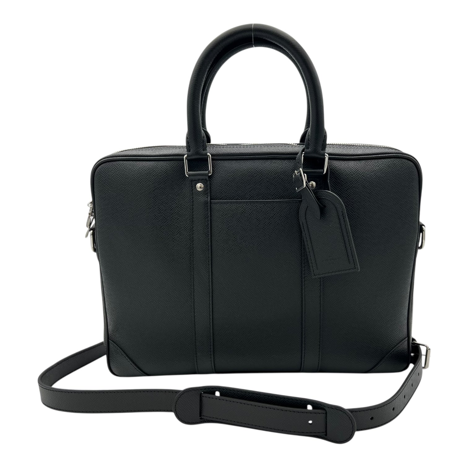 Louis Vuitton Porte Documents Voyage Messenger Black in Calfskin, Silver hardware_10