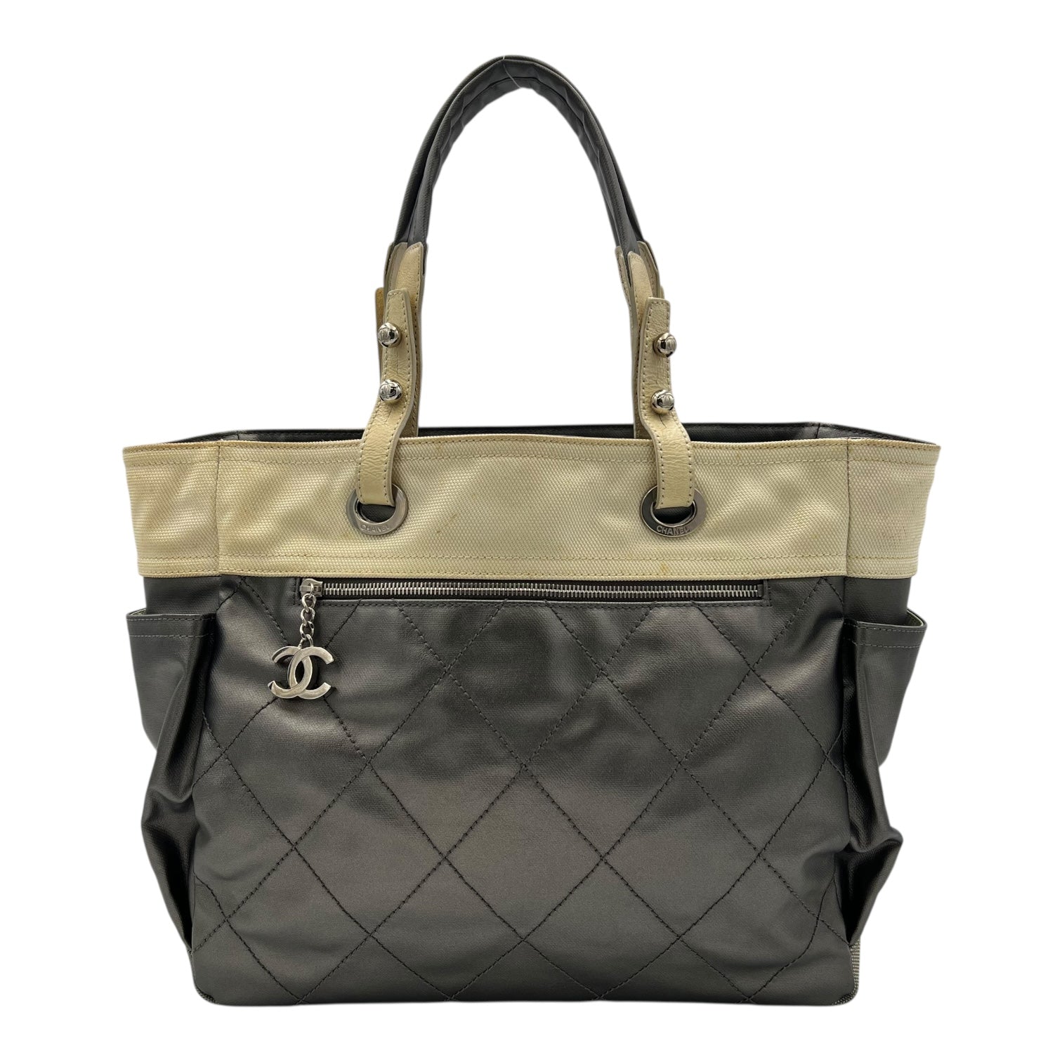 Chanel Paris Biarritz Tote Bag Grey in Coated Canvas, Silver hardware_1