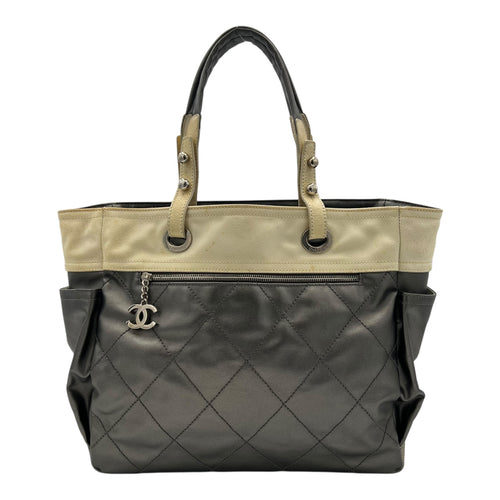 Chanel Paris Biarritz Tote Bag Grey in Coated Canvas, Silver hardware_1