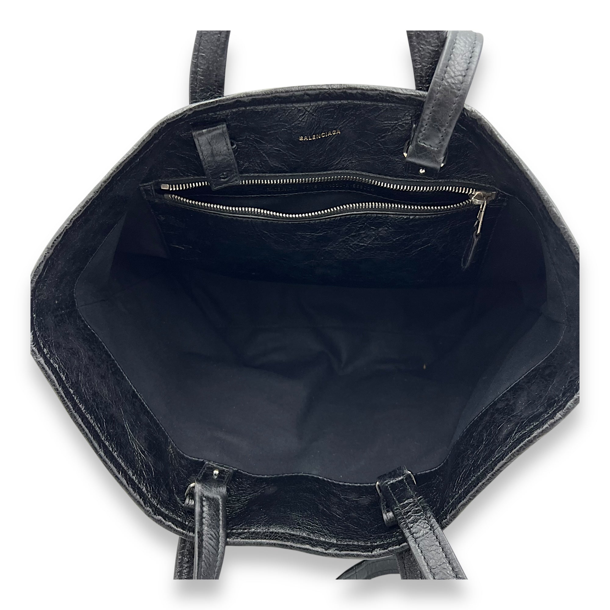Balenciaga Barbes East West Black Tote Bag in Distressed Leather, Silver hardware_6