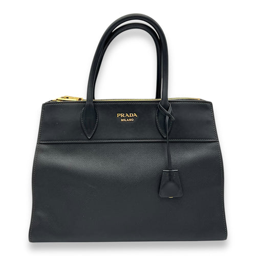 Prada Logo Top Handle Bag Black in Saffiano Leather, Gold hardware_1