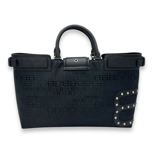 Balenciaga Logo Top Handle Bag Black in Canvas, Silver hardware_2