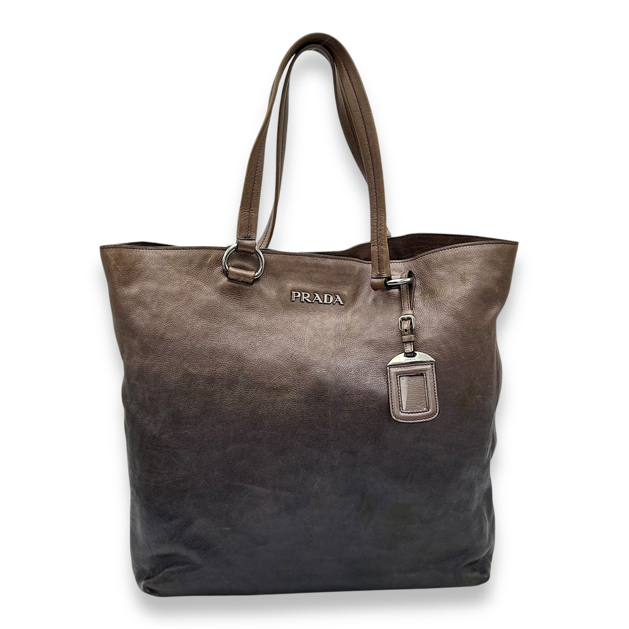 Prada Logo Top Handle Bag Brown in Calfskin, Silver hardware_1
