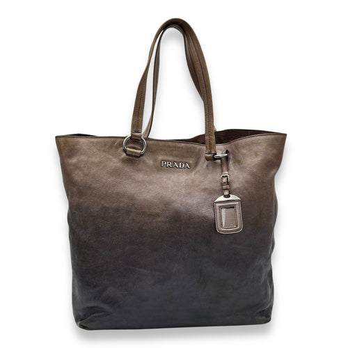 Prada Logo Top Handle Bag Brown in Calfskin, Silver hardware_1