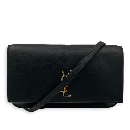 Saint Laurent Cassandra Black Phone Holder in Calfskin, Gold hardware_9