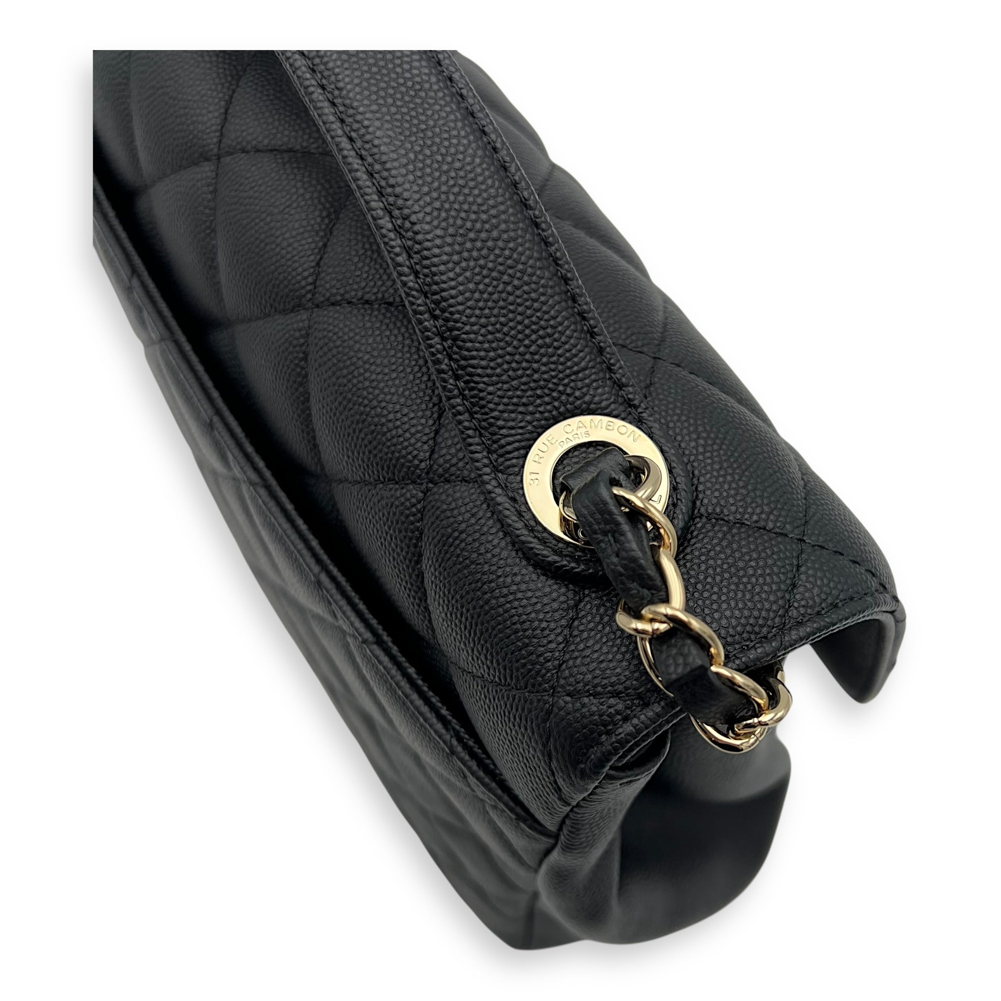 Chanel Business Affinity Black Top Handle Bag in Caviar Leather, Light Gold hardware_10