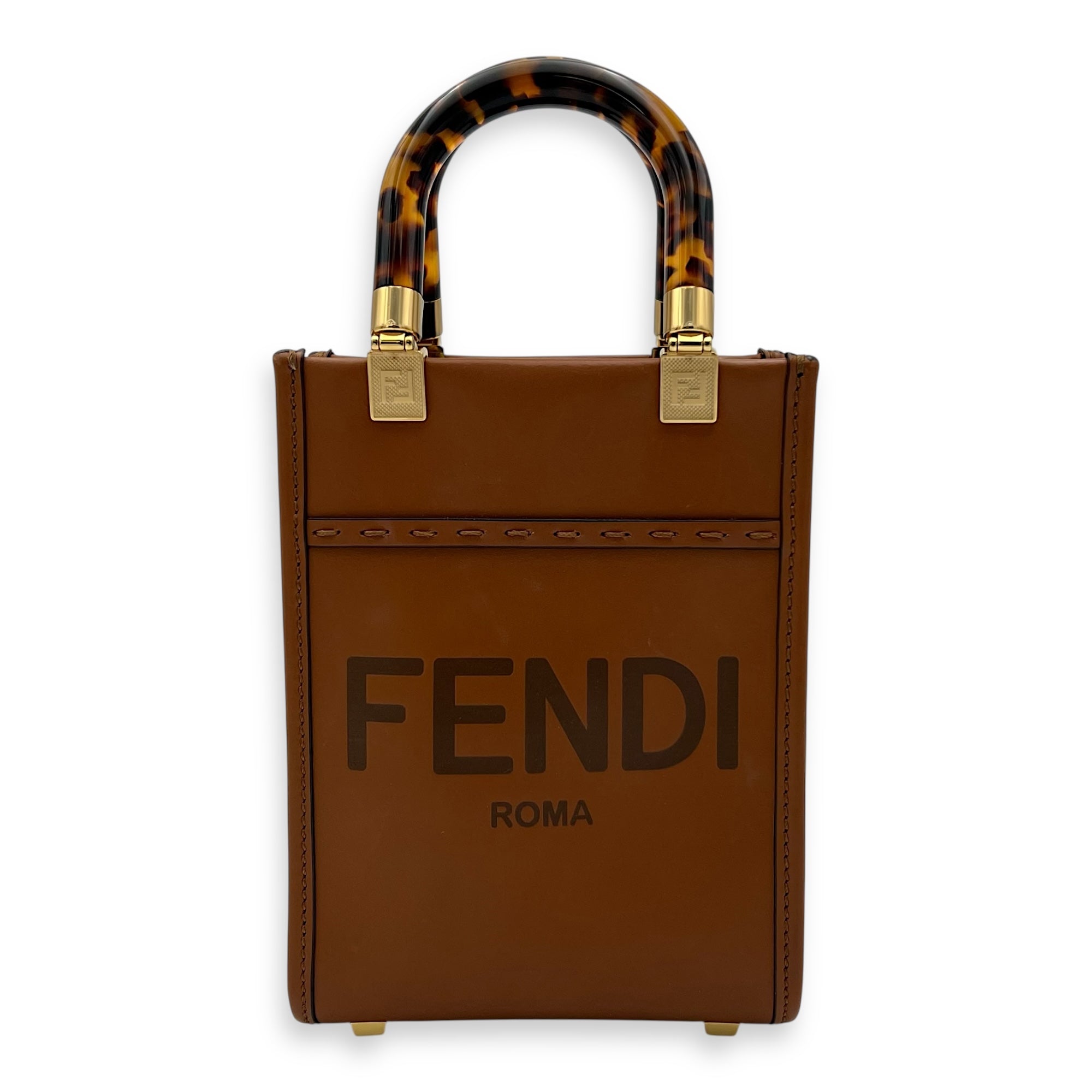Fendi Sunshine Top Handle Bag Mini Brown in Calfskin, Gold hardware_1