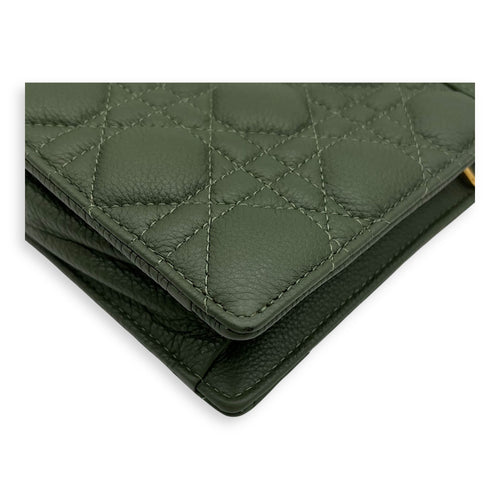 Christian Dior Caro Pouch with chain Green in Calfskin, Gold hardware_9