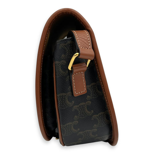 Celine Folco Crossbody Bag Brown in Coated Canvas, Gold hardware_3