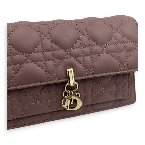 Dior Lady Dior chain pouch Crossbody Bag Pink in Calfskin, Gold hardware_7