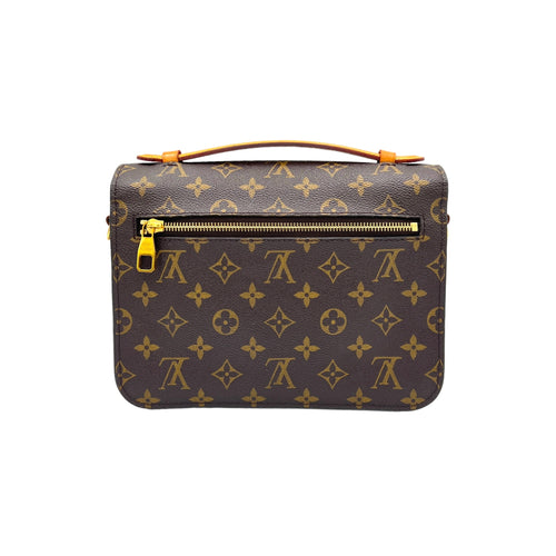 Metis MM Brown Top Handle Bag in Monogram Coated Canvas, Gold hardware