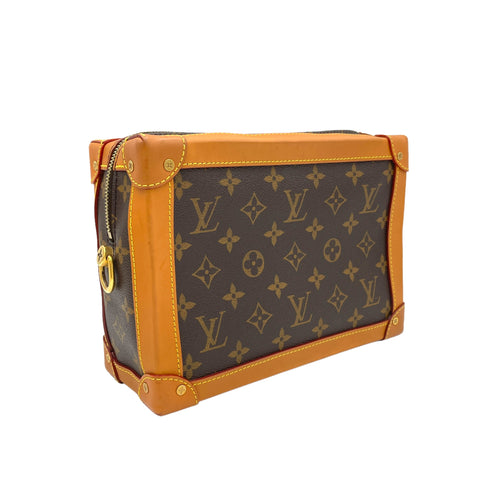 Soft Trunk Crossbody Bag Brown in Monogram Coated Canvas, Gold hardware