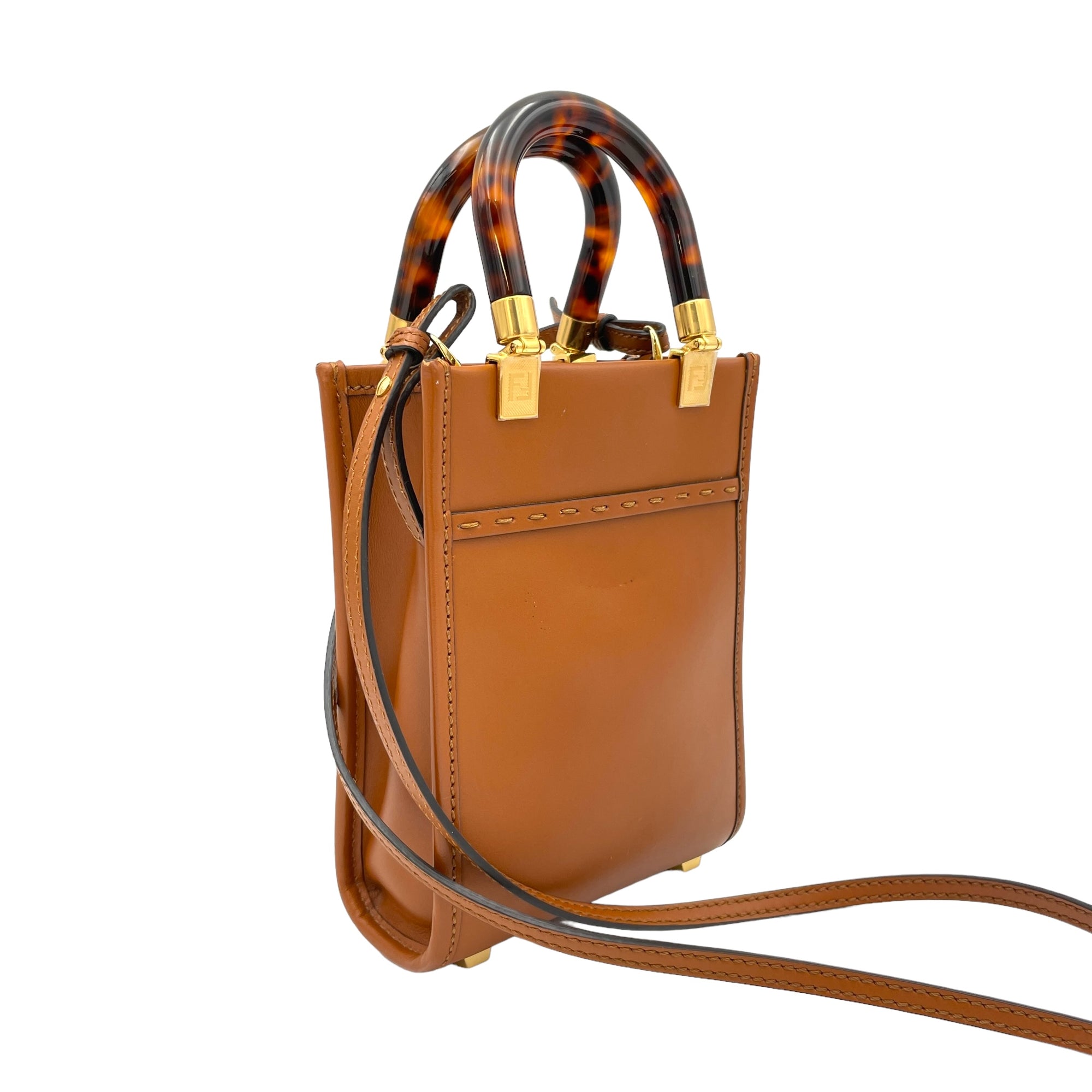 Sunshine Shopper Mini Brown Top Handle Bag in Calfskin, Gold hardware